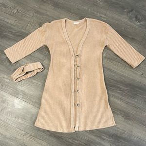 Girls Tan Cardigan w/ headband - 8